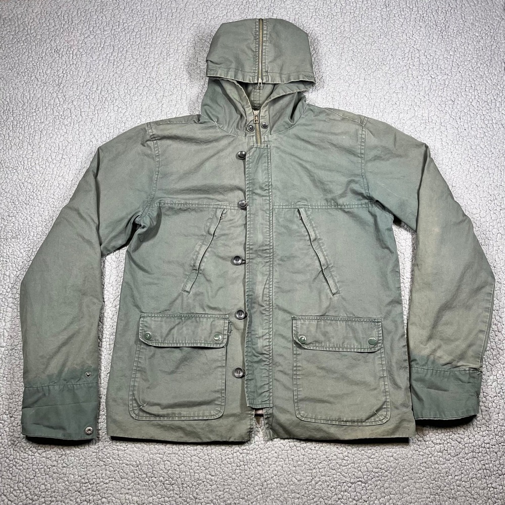 Elwood Military Field Jacket Mens Size Large Olive Green Cotton Split Zip Hood